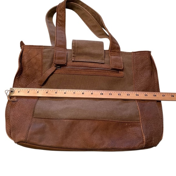 MIA Brown Leather Tote Shoulder Bag/Purse/Burlap type embellishments-Great Shape - Picture 5 of 11